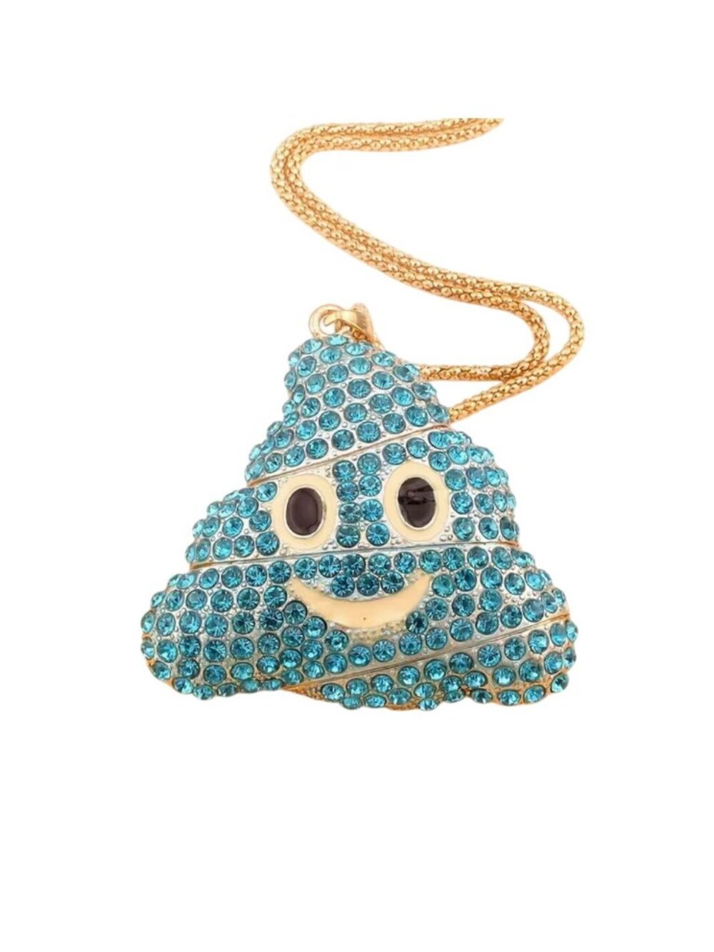 Brown Crystal Poop Emoji Pendant Necklace Gold-Tone Chain